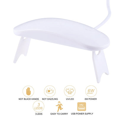 6W White Nail Dryer Machine UV LED Lamp Portable Micro USB Cable Home Use Nail UV Gel Varnish Dryer 3 LEDS Lamp Nail Art Tools